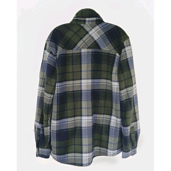 Boston traders MensThick flannel jacket Sherpa Butto Plaid L GreenBlue Lagenlook - Picture 6 of 15